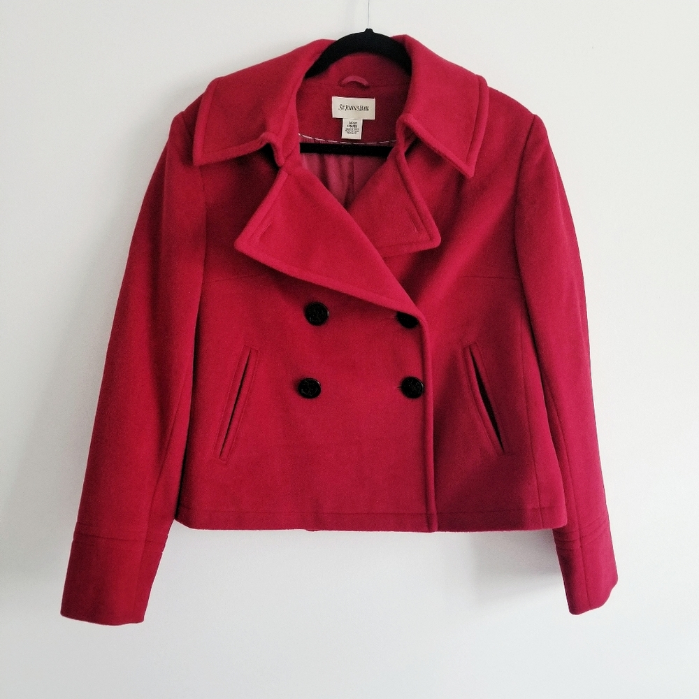 St. John's Bay Burgundy Wool Double Breasted Jacket